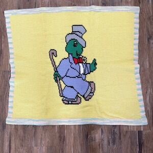 Vintage‎ Crochet Baby Blanket Turtle Gentleman Yellow Afghan 33x36